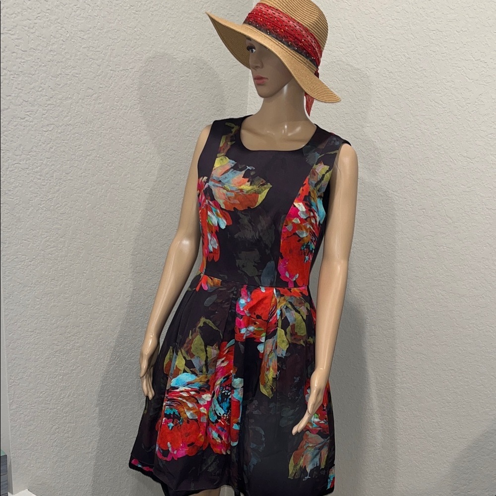 Trina Turk Black Floral Midi Dress